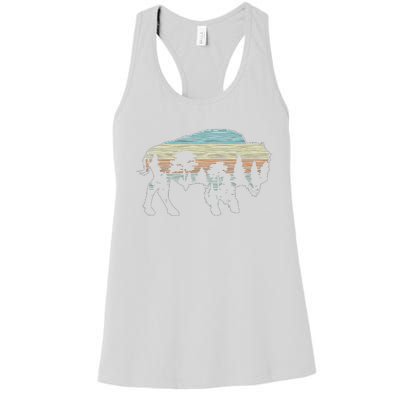 Vintage American Bison Buffalo Lover Wildlife Outdoor Trees Women's Racerback Tank