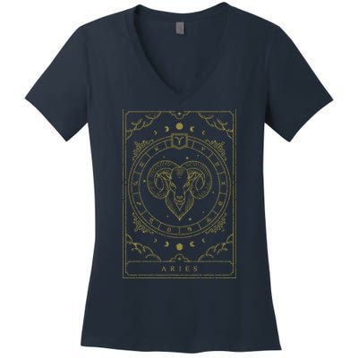 Vintage Aries Birthday Present Zodiac Sign Aries Women's V-Neck T-Shirt