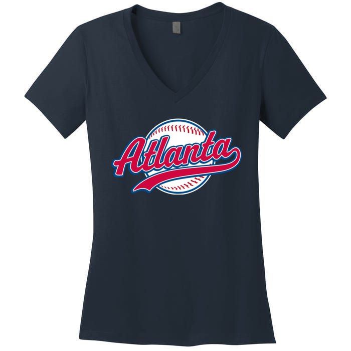 Vintage Atlanta Baseball Team Braves Women's V-Neck T-Shirt