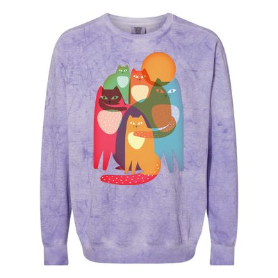 Vintage Abstract Boho Cat Pattern Colorblast Crewneck Sweatshirt