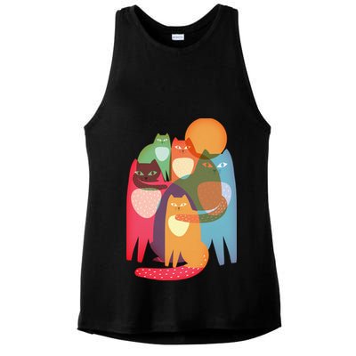 Vintage Abstract Boho Cat Pattern Ladies PosiCharge Tri-Blend Wicking Tank