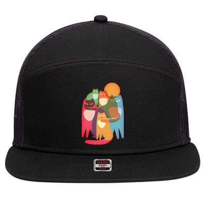Vintage Abstract Boho Cat Pattern 7 Panel Mesh Trucker Snapback Hat