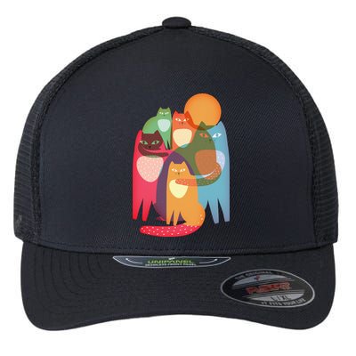 Vintage Abstract Boho Cat Pattern Flexfit Unipanel Trucker Cap