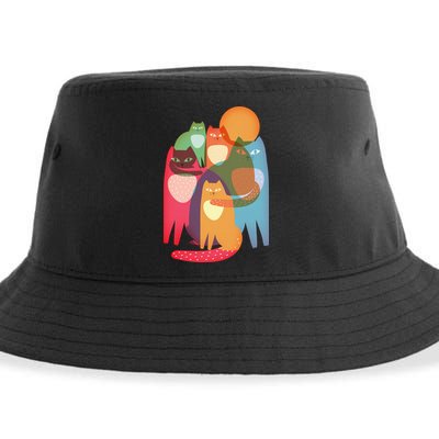 Vintage Abstract Boho Cat Pattern Sustainable Bucket Hat