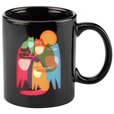 Vintage Abstract Boho Cat Pattern 11oz C Handle Ceramic Mug