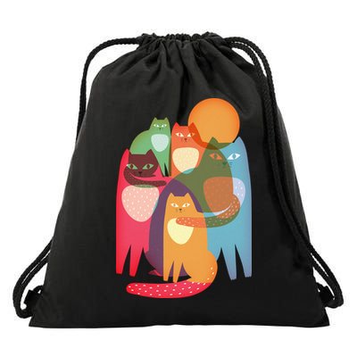 Vintage Abstract Boho Cat Pattern Drawstring Bag