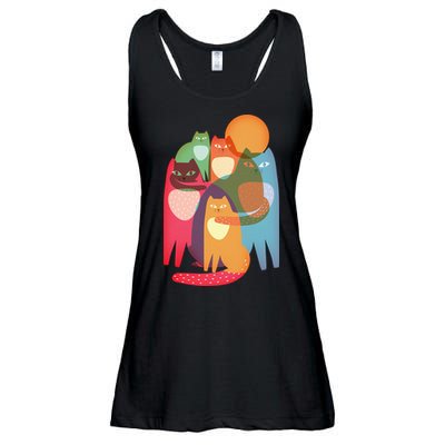 Vintage Abstract Boho Cat Pattern Ladies Essential Flowy Tank