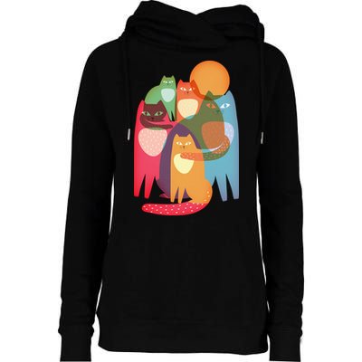 Vintage Abstract Boho Cat Pattern Womens Funnel Neck Pullover Hood