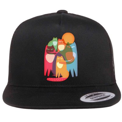 Vintage Abstract Boho Cat Pattern Flatbill Hat