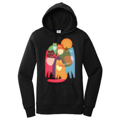 Vintage Abstract Boho Cat Pattern Women's Pullover Hoodie