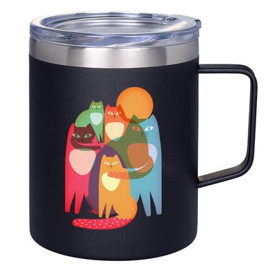 Vintage Abstract Boho Cat Pattern 12oz Stainless Steel Coffee Mug