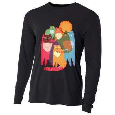 Vintage Abstract Boho Cat Pattern Cooling Performance Long Sleeve Crew