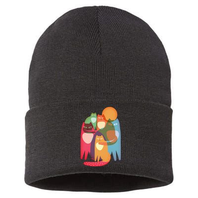Vintage Abstract Boho Cat Pattern Sustainable Knit Beanie