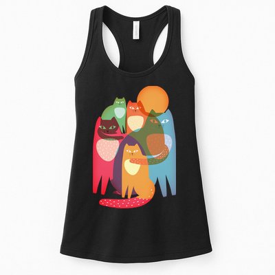 Vintage Abstract Boho Cat Pattern Womens Tank Top