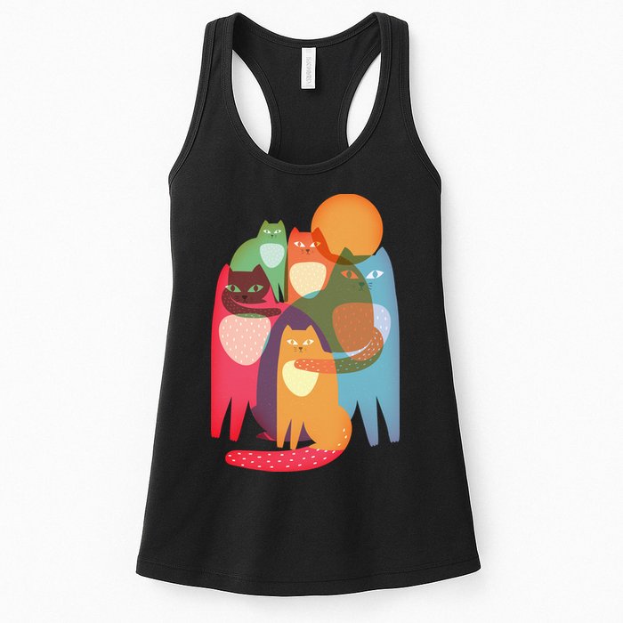 Vintage Abstract Boho Cat Pattern Womens Tank Top