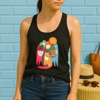 Vintage Abstract Boho Cat Pattern Womens Tank Top