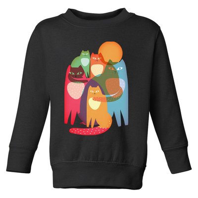 Vintage Abstract Boho Cat Pattern Toddler Sweatshirt
