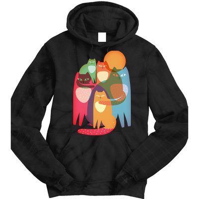Vintage Abstract Boho Cat Pattern Tie Dye Hoodie