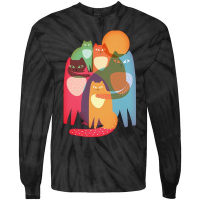 Vintage Abstract Boho Cat Pattern Tie-Dye Long Sleeve Shirt