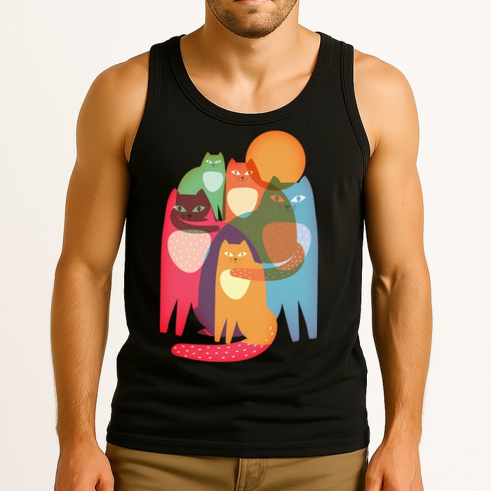 Vintage Abstract Boho Cat Pattern Tank Top