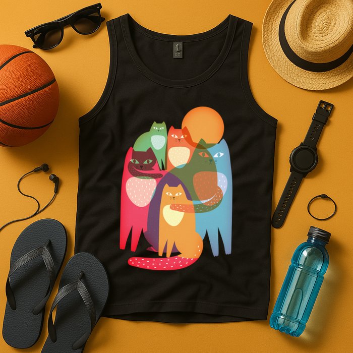 Vintage Abstract Boho Cat Pattern Tank Top