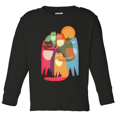 Vintage Abstract Boho Cat Pattern Toddler Long Sleeve Shirt