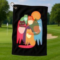 Vintage Abstract Boho Cat Pattern Golf Towel