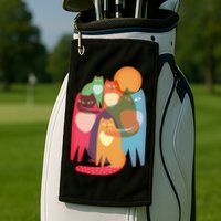 Vintage Abstract Boho Cat Pattern Golf Towel