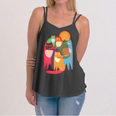 Vintage Abstract Boho Cat Pattern Women's Strappy Tank