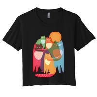 Vintage Abstract Boho Cat Pattern Crop Top