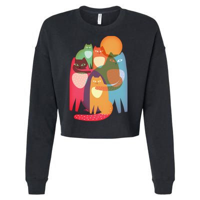 Vintage Abstract Boho Cat Pattern Cropped Pullover Crew
