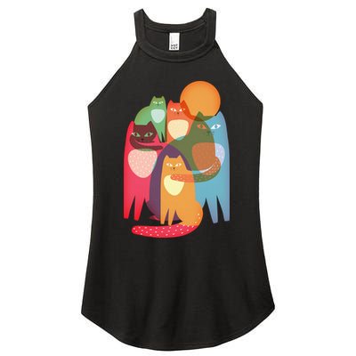 Vintage Abstract Boho Cat Pattern Women's Perfect Tri Rocker Tank