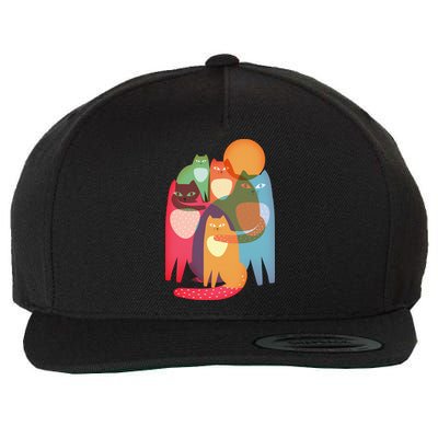 Vintage Abstract Boho Cat Pattern Wool Snapback Cap