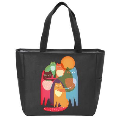 Vintage Abstract Boho Cat Pattern Zip Tote Bag