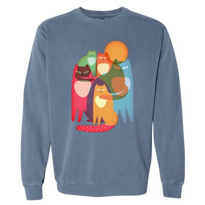 Vintage Abstract Boho Cat Pattern Garment-Dyed Sweatshirt