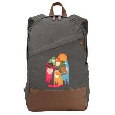 Vintage Abstract Boho Cat Pattern Cotton Canvas Backpack