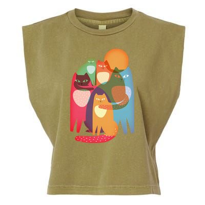 Vintage Abstract Boho Cat Pattern Garment-Dyed Women's Muscle Tee