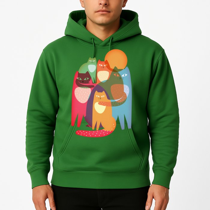 Vintage Abstract Boho Cat Pattern Hoodie