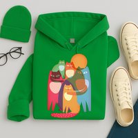 Vintage Abstract Boho Cat Pattern Hoodie
