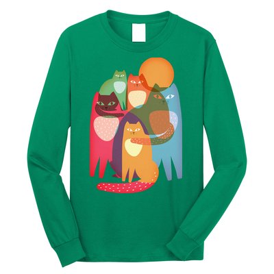 Vintage Abstract Boho Cat Pattern Long Sleeve Shirt