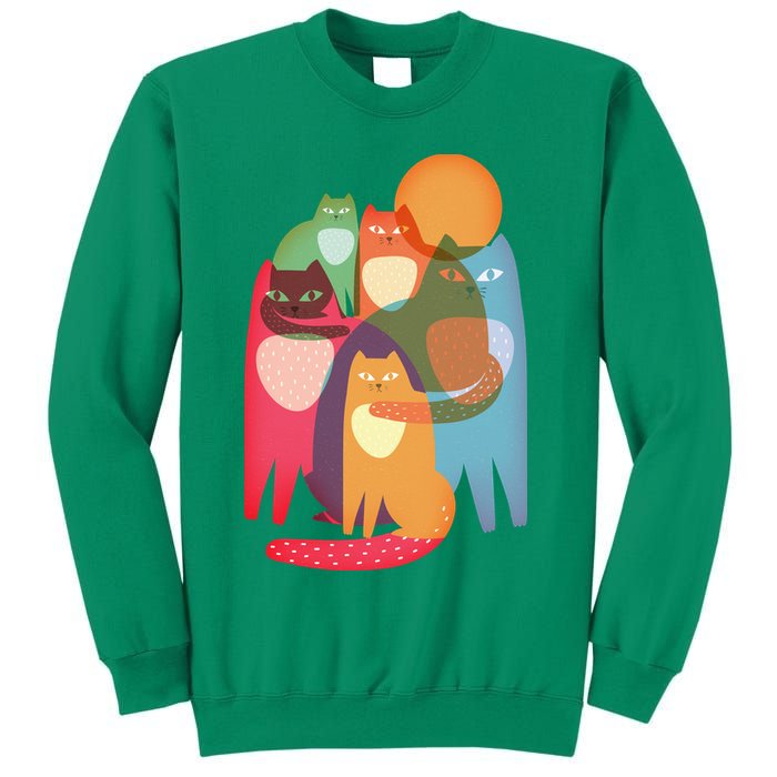 Vintage Abstract Boho Cat Pattern Sweatshirt