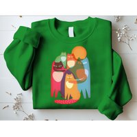 Vintage Abstract Boho Cat Pattern Sweatshirt