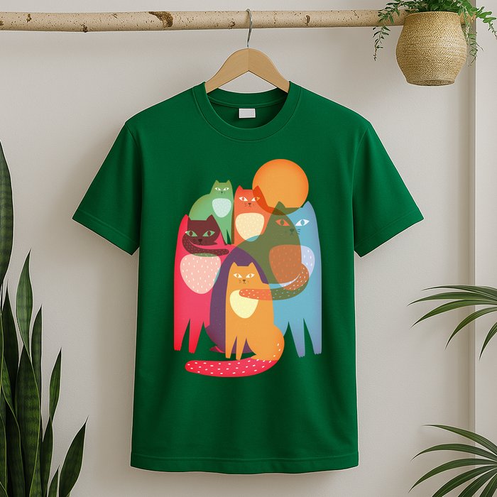 Vintage Abstract Boho Cat Pattern T-Shirt