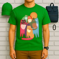 Vintage Abstract Boho Cat Pattern T-Shirt