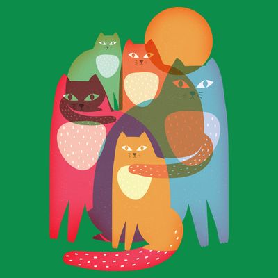 Vintage Abstract Boho Cat Pattern T-Shirt