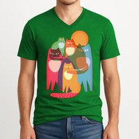 Vintage Abstract Boho Cat Pattern V-Neck T-Shirt