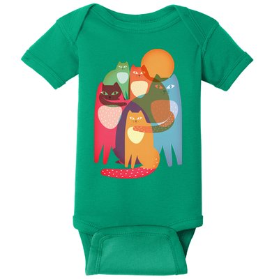 Vintage Abstract Boho Cat Pattern Baby Bodysuit