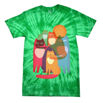 Vintage Abstract Boho Cat Pattern Tie-Dye T-Shirt