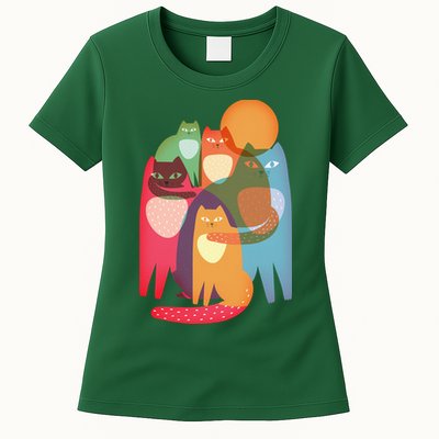 Vintage Abstract Boho Cat Pattern Womens T-Shirt