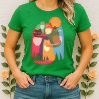 Vintage Abstract Boho Cat Pattern Womens T-Shirt
